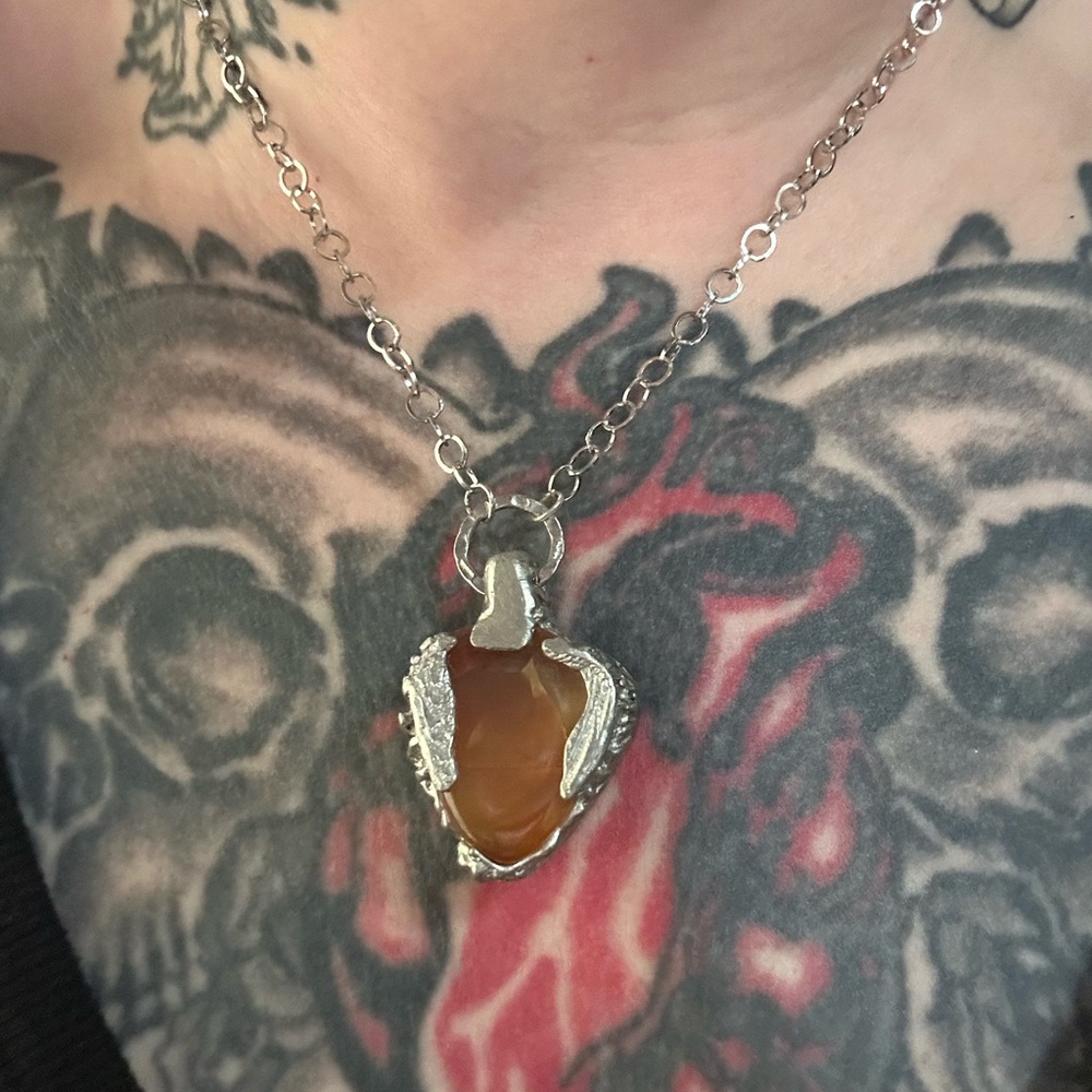 Brutalist hand soldered agate pendant necklace